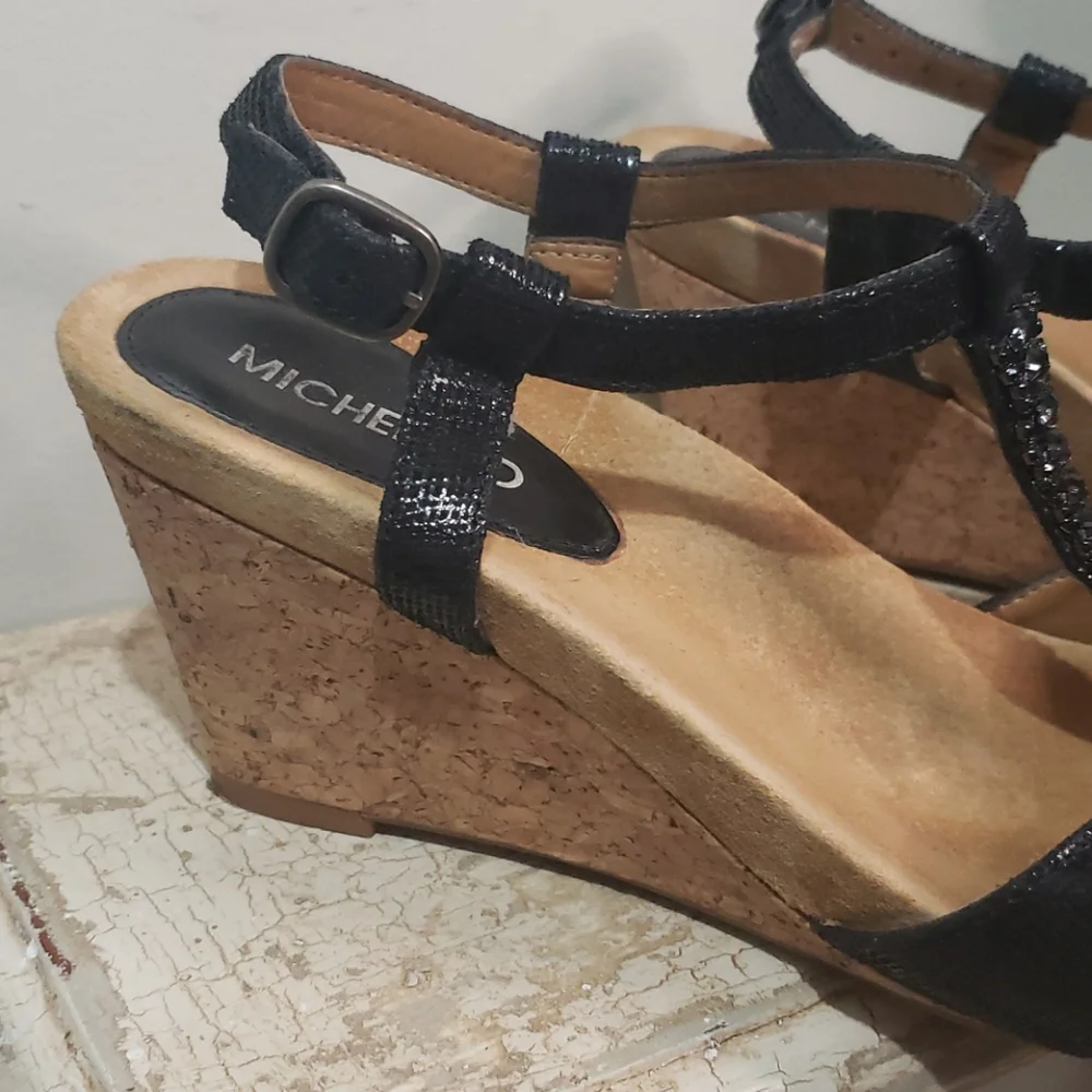 Michelle D 8.5 jewel cork wedge sandals